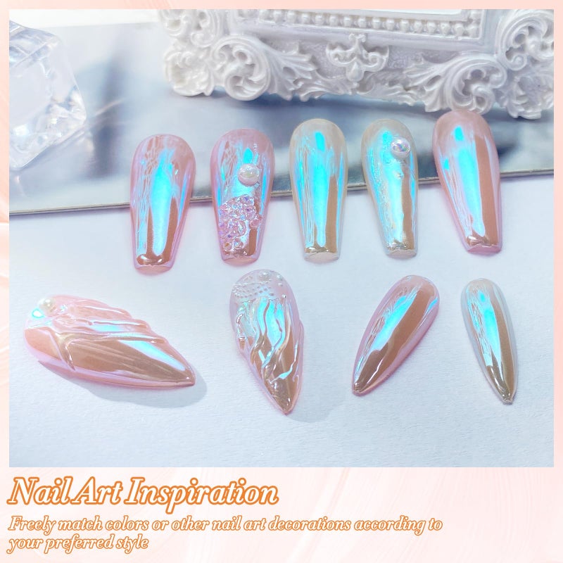 FNNZ Unicorn Chrome Nail Powder, Aurora Unichrome Mermaid Aurora Nail Powder Pigment Pearlescent Nail Art Glitter Decoration for Home DIY Nail Salon Manicure - Glacier Ocean - Image 4