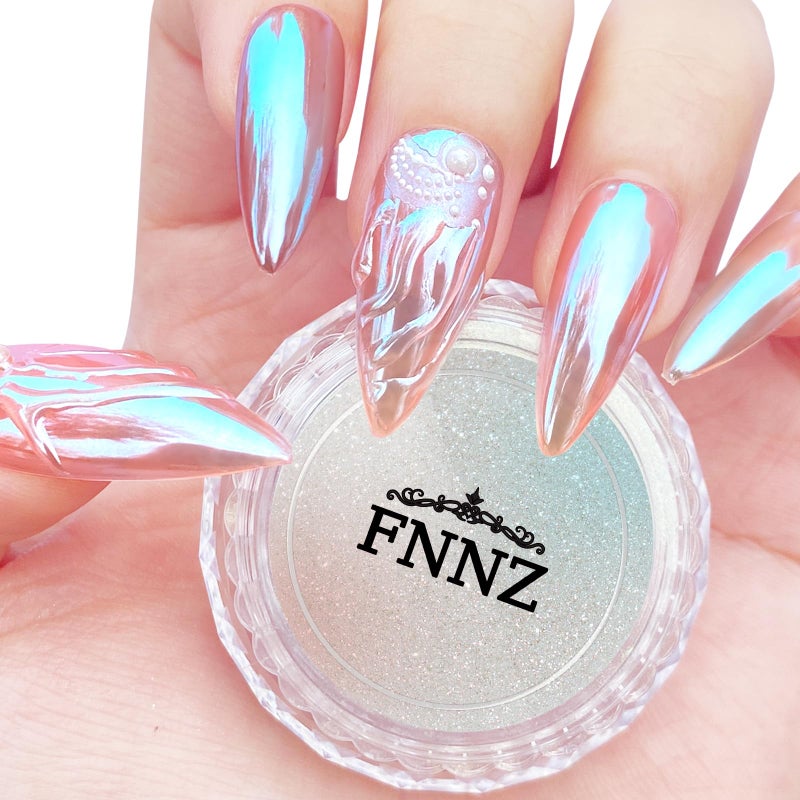 FNNZ Unicorn Chrome Nail Powder, Aurora Unichrome Mermaid Aurora Nail Powder Pigment Pearlescent Nail Art Glitter Decoration for Home DIY Nail Salon Manicure - Glacier Ocean - Image 1