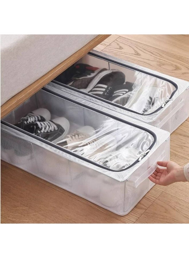Clear Stackable Shoe Storage Box, Foldable Under Bed Organizer, Grey, Pack of 3 - Image 5