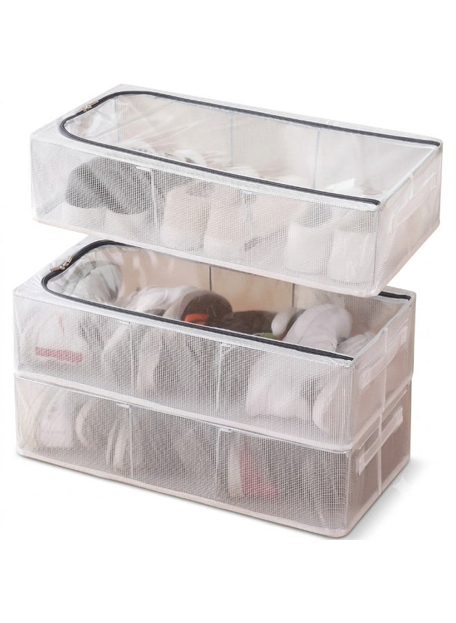 Clear Stackable Shoe Storage Box, Foldable Under Bed Organizer, Grey, Pack of 3 - Image 1