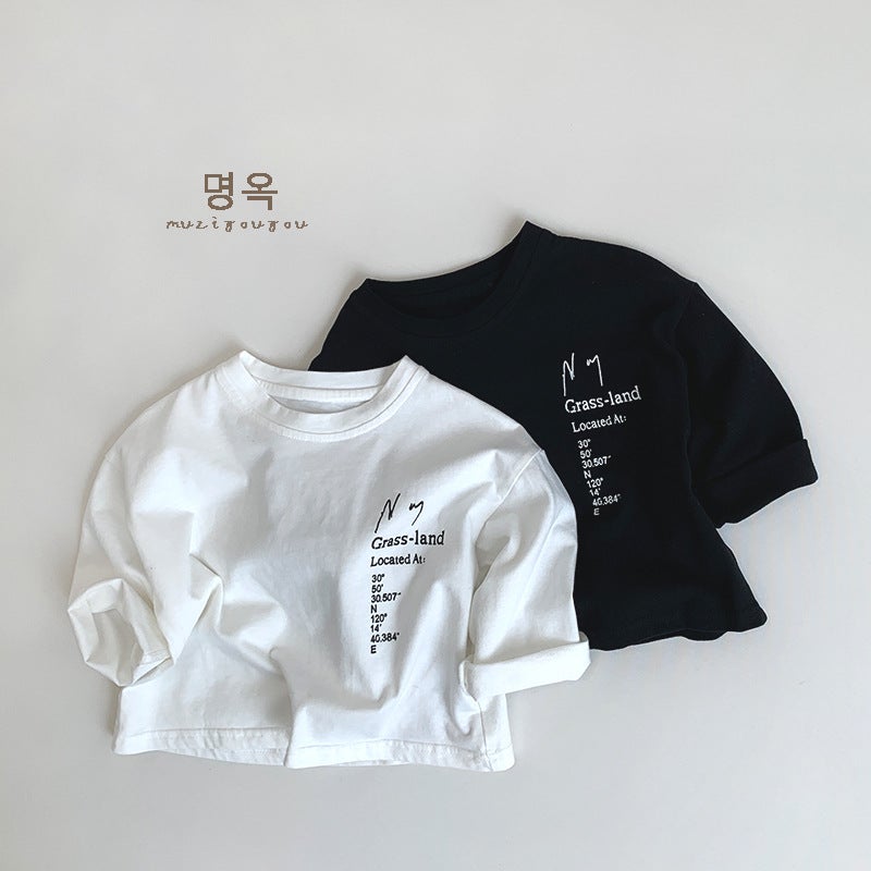 Children'S All-Match Black And White Long-Sleeved T-Shirt Autumn New Men'S And Women'S Baby Letters Printed Casual Top Huzhou Zhili - Image 2