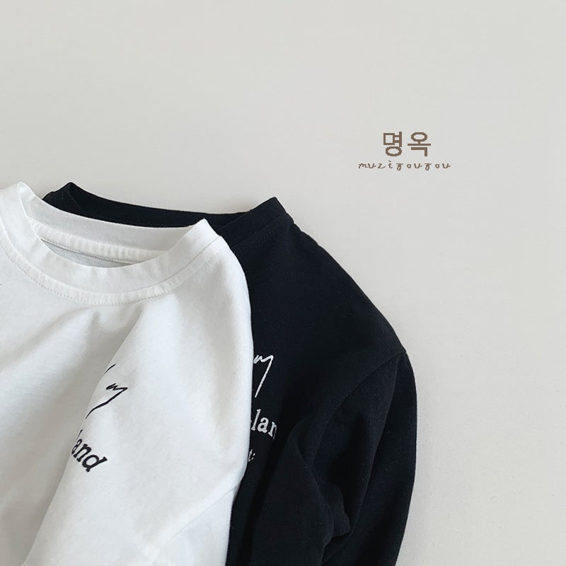 Children'S All-Match Black And White Long-Sleeved T-Shirt Autumn New Men'S And Women'S Baby Letters Printed Casual Top Huzhou Zhili - Image 5