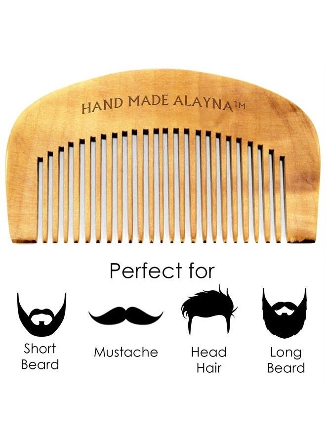 Alayna (TM) Beard Comb and Mustache Comb with Wide Teeth Great for Applying Beard Oil and Beard Balm for Men, Wooden Brush Beard Care Straightener Grooming Kit Perfect for Home and Travel 