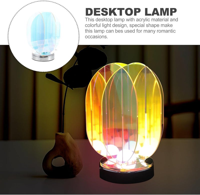 VOSAREA Colorful Acrylic Table Lamp Small Decorative Bedside Lamp Geometric Desk Light for Bedroom Home Office - Image 3