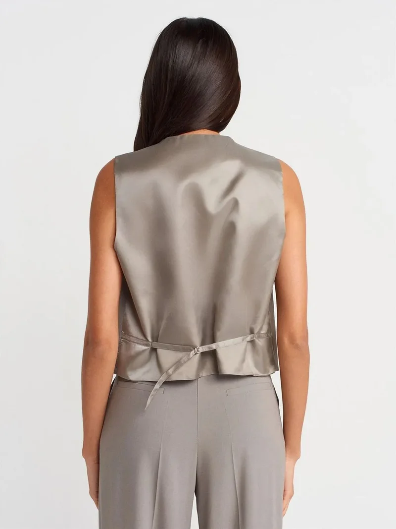 ديلفين DILVIN Women's V-neck Woven Waistcoat