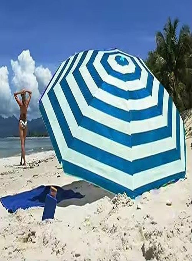 Peng Essentials SunSplash Beach Parasol | UV-Resistant Canopy, Tilt Adjustable, Lightweight & Foldable Sun Umbrella for Outdoor, Garden & Beach Use (Blue & White) - Image 2