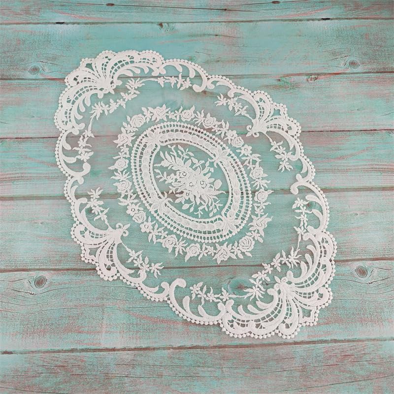 2Pack Retro Lace Placemats French Crochet Doilies Handmade Embroidered Table Mats 12x16in Pink Place Mats Cup Mat