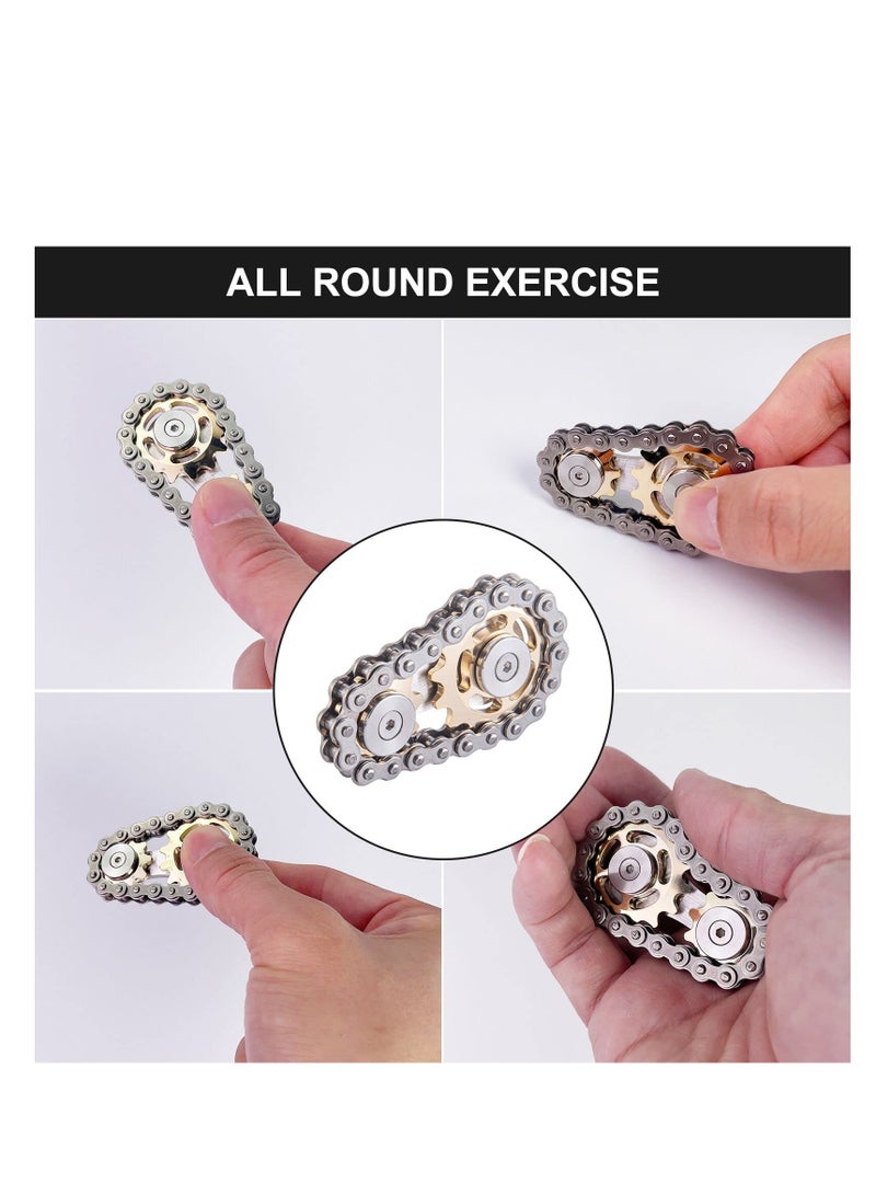 دراجة سلسلة تروس دوار مهدئ، لعبة فidget من سلسلة التروس المعدنية لتخفيف الضغط والقلق، لعبة فidget لتحسين التركيز، لعبة دوارة بأصابع من الفولاذ المقاوم للصدأ، محامل حسية نادرة، لعبة جديدة بتشطيب ذهبي لسلسلة التروس - Image 5