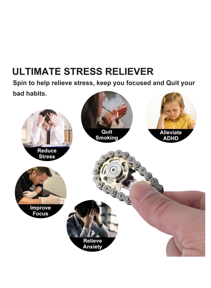 دراجة سلسلة تروس دوار مهدئ، لعبة فidget من سلسلة التروس المعدنية لتخفيف الضغط والقلق، لعبة فidget لتحسين التركيز، لعبة دوارة بأصابع من الفولاذ المقاوم للصدأ، محامل حسية نادرة، لعبة جديدة بتشطيب ذهبي لسلسلة التروس - Image 3
