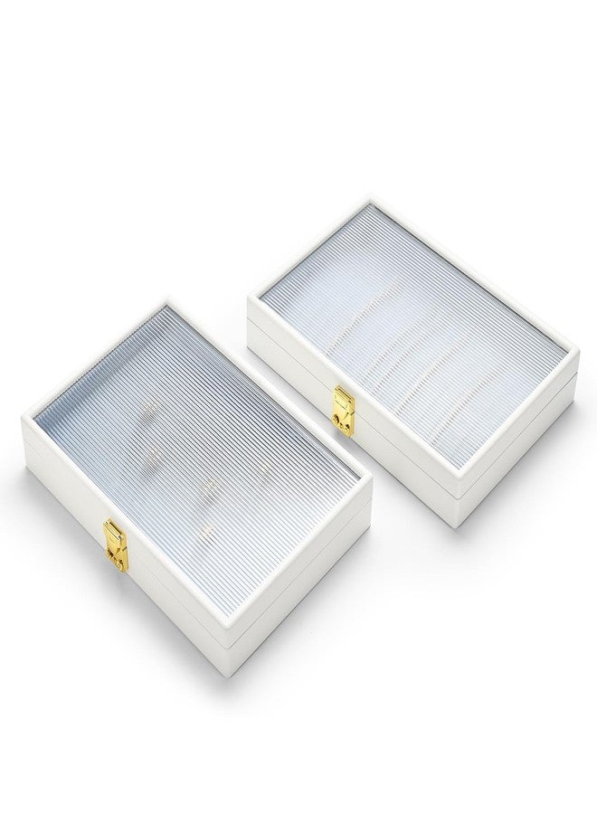 Oirlv White 12 Gird Luxury Leather Jewelry Organizer Tray with Clear Lid Lockable Jewelry Box Bangle Holder Box for Women (Blue Interior) 12 Grid - Image 5