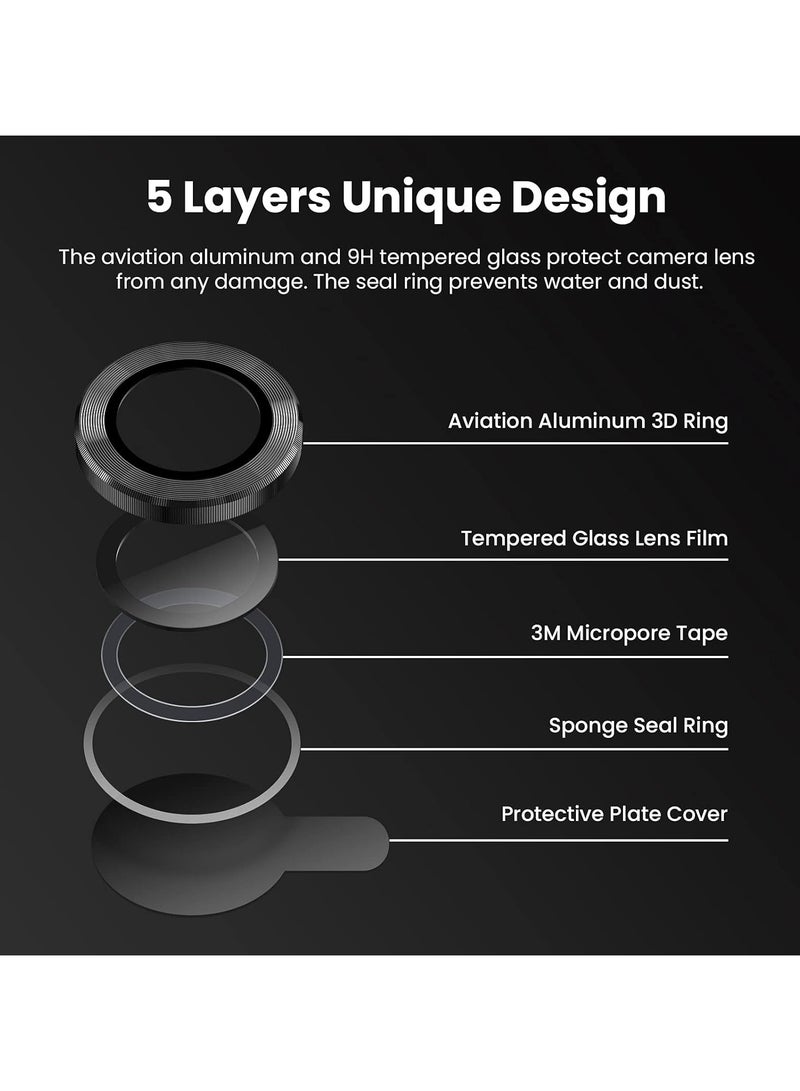 Camera Lens Protector for iphone 13/13 Mini Accessories, 9H Tempered Glass Metal Individual Ring Camera Cover Screen Protector, Case Friendly, Anti Scratch (ٍBlack)