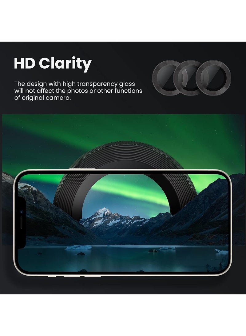 Camera Lens Protector for iphone 13/13 Mini Accessories, 9H Tempered Glass Metal Individual Ring Camera Cover Screen Protector, Case Friendly, Anti Scratch (ٍBlack)