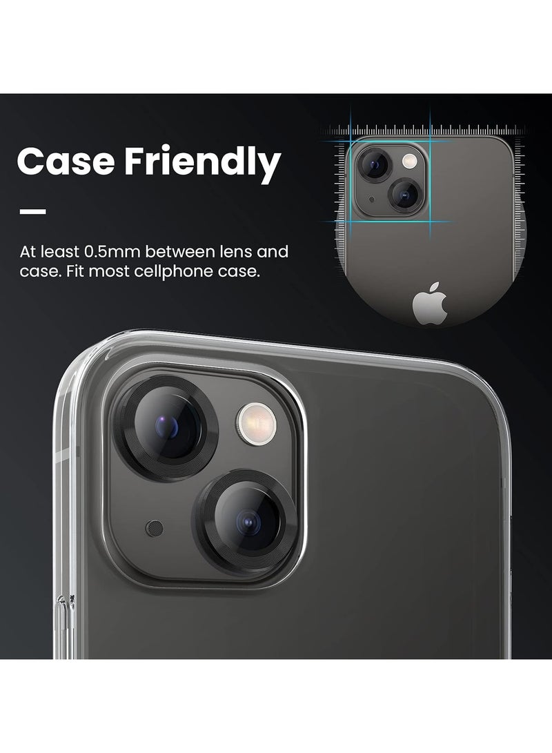 Camera Lens Protector for iphone 13/13 Mini Accessories, 9H Tempered Glass Metal Individual Ring Camera Cover Screen Protector, Case Friendly, Anti Scratch (ٍBlack)