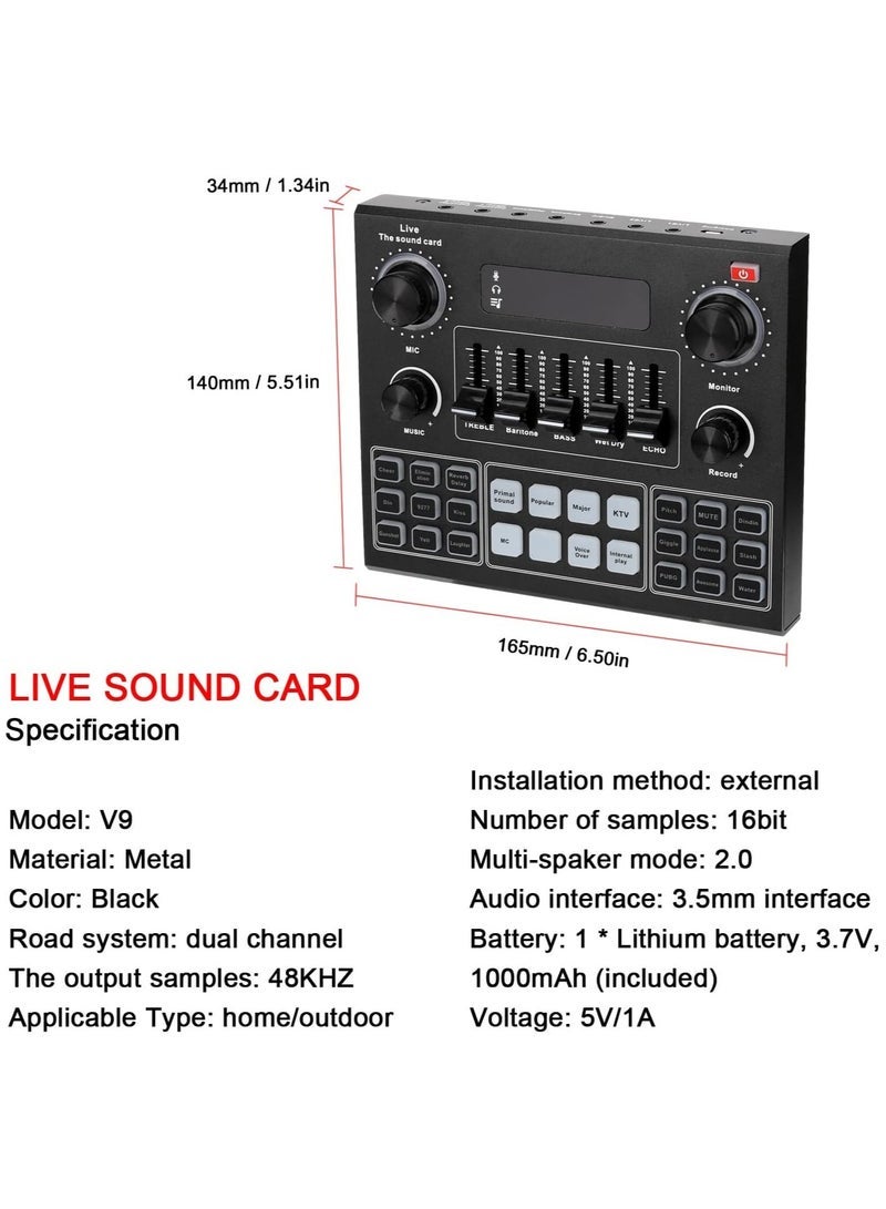 Gravity Multifunctional Live V9 Sound Card and BM800 Suspension Microphone Kit Broadcasting Condenser Microphone Set Intelligent Webcast Live Sound Card for Computers and Mobile - Image 2