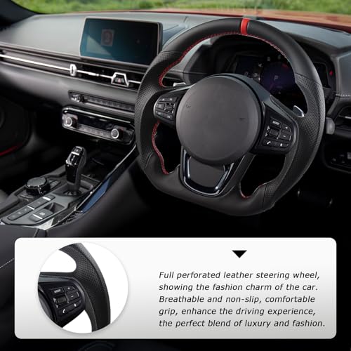 LOSCHEN Full Leather Steering Wheel for Toyota GR Supra 2019-2024 Full Nappa Perforated Leather, D-shaped Flat-bottom Steering Wheel - Image 5