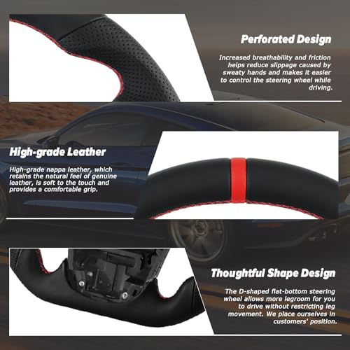 LOSCHEN Full Leather Steering Wheel for Toyota GR Supra 2019-2024 Full Nappa Perforated Leather, D-shaped Flat-bottom Steering Wheel - Image 3