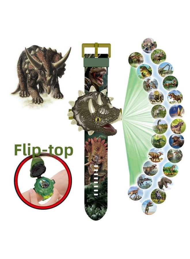 ساعة عرض لعبة الأطفال ديناصور ثلاثية الأبعاد كارتون إلكترونية ساعة ليلية للسوق الليلية ورياض الأطفال وجوائز هدايا المدرسة الابتدائية - اللون: ترايسيراتوبس 【24 عرضًا + وقت】】 - Image 1