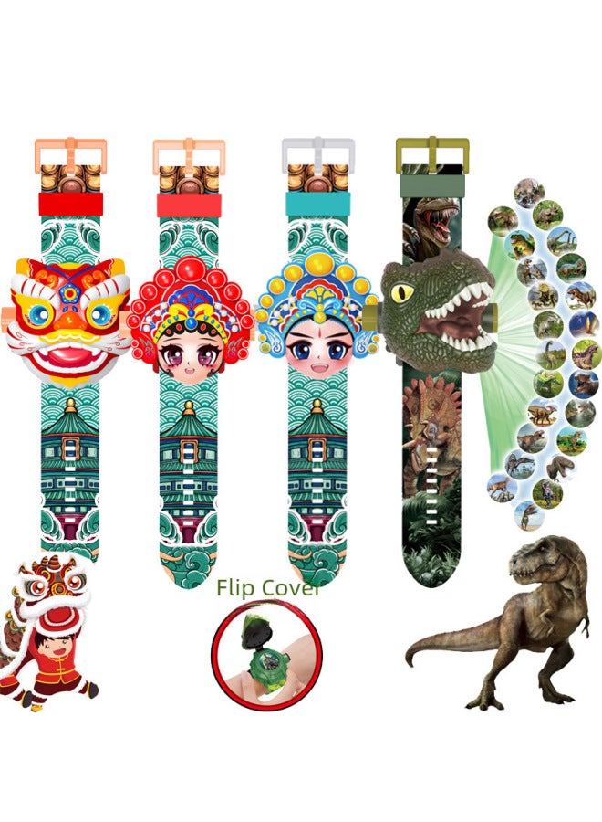 ساعة عرض لعبة الأطفال ديناصور ثلاثية الأبعاد كارتون إلكترونية ساعة ليلية للسوق الليلية ورياض الأطفال وجوائز هدايا المدرسة الابتدائية - اللون: ترايسيراتوبس 【24 عرضًا + وقت】】 - Image 2