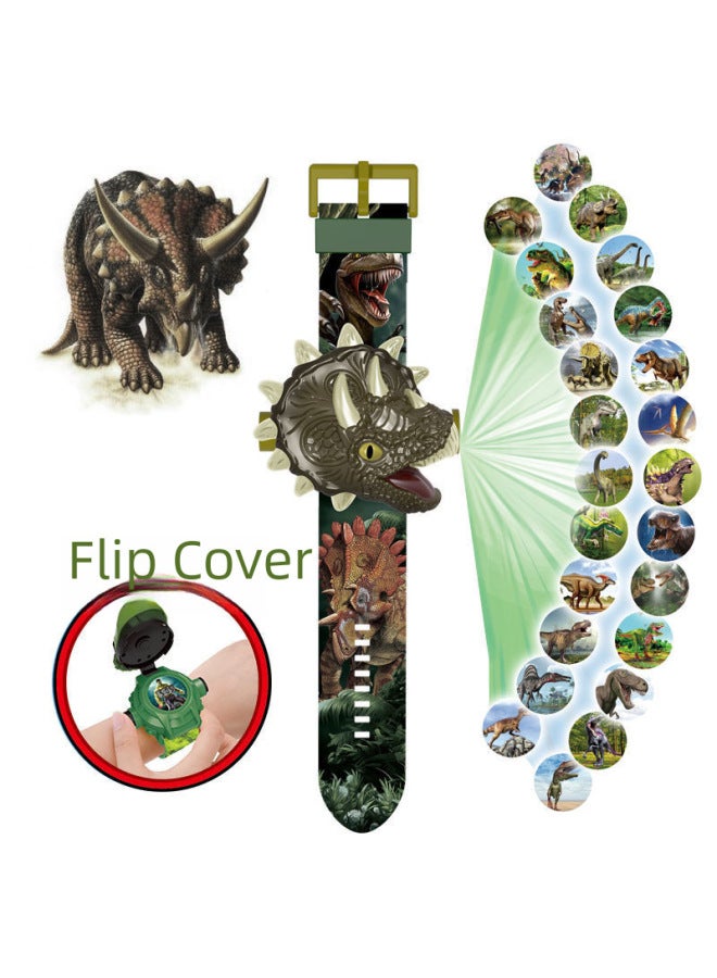 ساعة عرض لعبة الأطفال ديناصور ثلاثية الأبعاد كارتون إلكترونية ساعة ليلية للسوق الليلية ورياض الأطفال وجوائز هدايا المدرسة الابتدائية - اللون: ترايسيراتوبس 【24 عرضًا + وقت】】 - Image 4