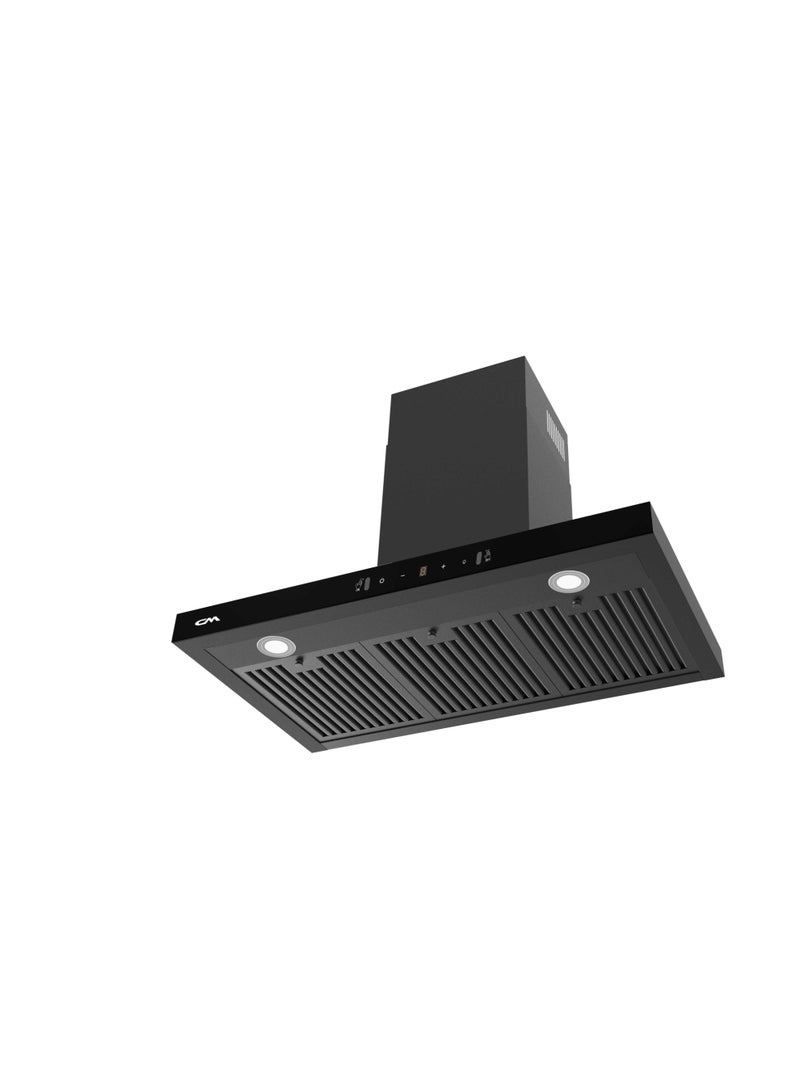 CM FLORENCE BLACK 90cm Black Glass Wall-mounted Hood, Hand Sensor, Touch Control, 3 Speeds, 1000 M3/h Motor Fan, 2x3-layer Aluminum Filters, 150mm Outlet, Carbon Filter, 185W, 220V, 62dBA - Image 1