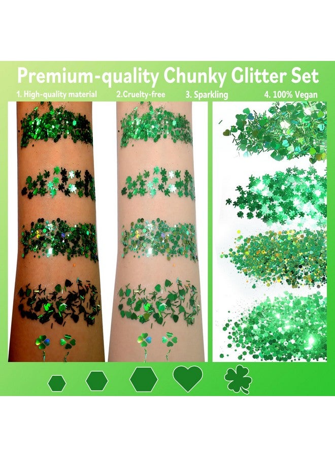 Allstarry Holographic Chunky Body Glitter 4 Colors Cosmetic Face Glitter Eyeshadow Makeup Aurora Green, Hair And Eye Glitter Rave Accessories For Women Makeup Spring St. Patrick'S Day Manicure - Image 2