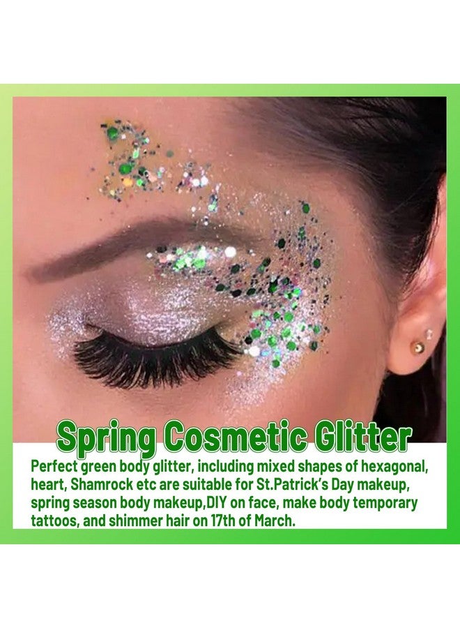 Allstarry Holographic Chunky Body Glitter 4 Colors Cosmetic Face Glitter Eyeshadow Makeup Aurora Green, Hair And Eye Glitter Rave Accessories For Women Makeup Spring St. Patrick'S Day Manicure - Image 3
