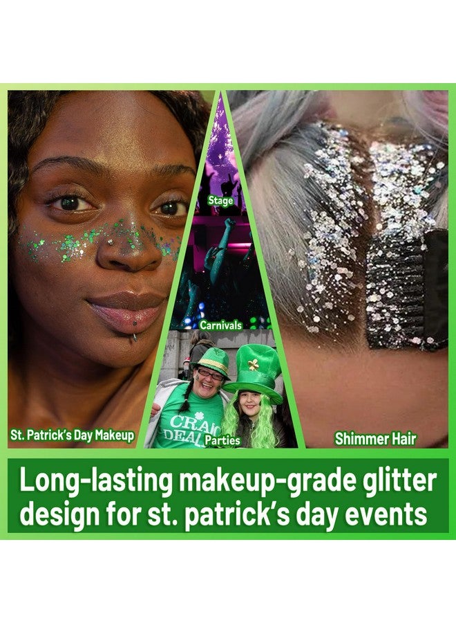 Allstarry Holographic Chunky Body Glitter 4 Colors Cosmetic Face Glitter Eyeshadow Makeup Aurora Green, Hair And Eye Glitter Rave Accessories For Women Makeup Spring St. Patrick'S Day Manicure - Image 4