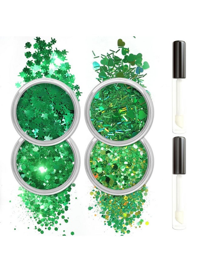 Allstarry Holographic Chunky Body Glitter 4 Colors Cosmetic Face Glitter Eyeshadow Makeup Aurora Green, Hair And Eye Glitter Rave Accessories For Women Makeup Spring St. Patrick'S Day Manicure - Image 1