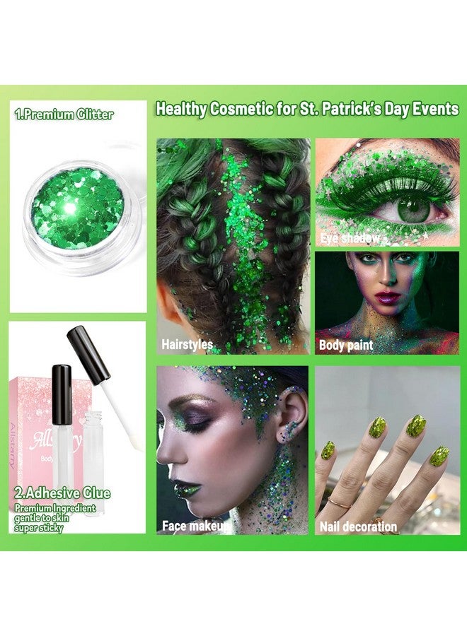 Allstarry Holographic Chunky Body Glitter 4 Colors Cosmetic Face Glitter Eyeshadow Makeup Aurora Green, Hair And Eye Glitter Rave Accessories For Women Makeup Spring St. Patrick'S Day Manicure - Image 5