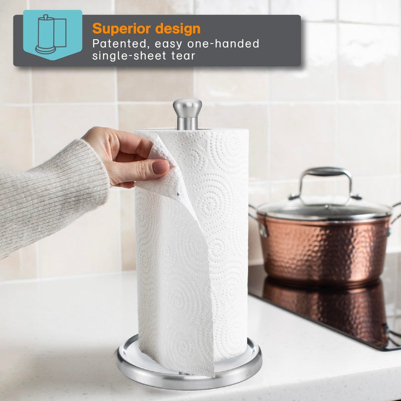 Polder Single-Tear Paper Towel Holder, Kitchen Organization and Storage, Stainless Steel Paper Towel Holder, Fits Standard and Jumbo-Sized Paper Towel Rolls, 12.6" H x 7.1" Dia. - Image 3