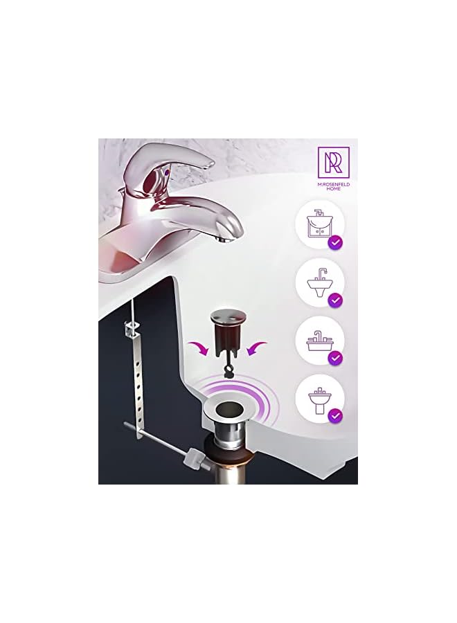 The Bros Universal Sink Plug 40 mm Chrome Drain Plug - Made of Brass, Universal with Rubber for Bathroom and Bidets - Eccentric Plug - Height Adjustable, Rustproof & Tight - Image 3