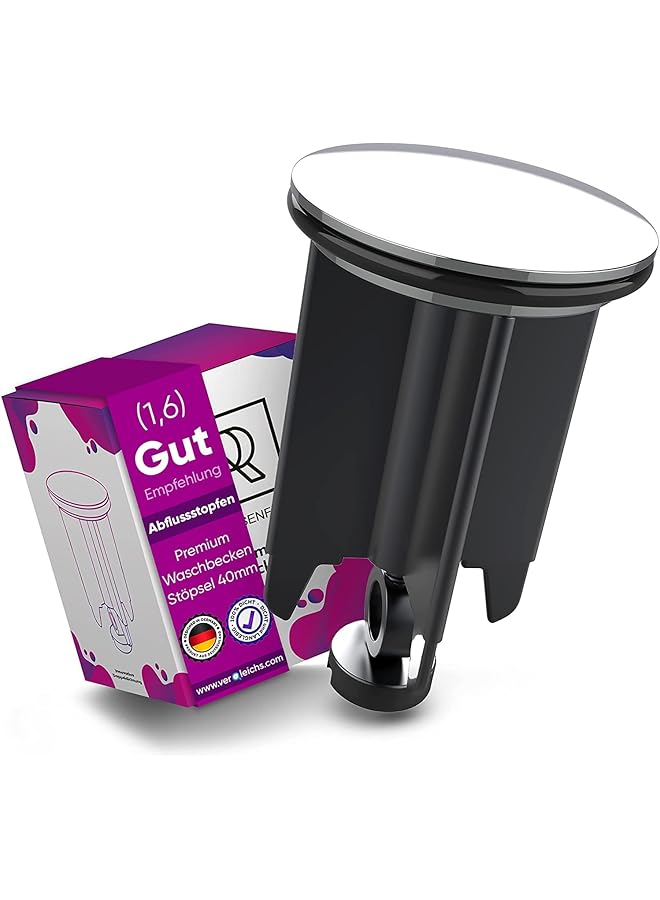 The Bros Universal Sink Plug 40 mm Chrome Drain Plug - Made of Brass, Universal with Rubber for Bathroom and Bidets - Eccentric Plug - Height Adjustable, Rustproof & Tight - Image 1