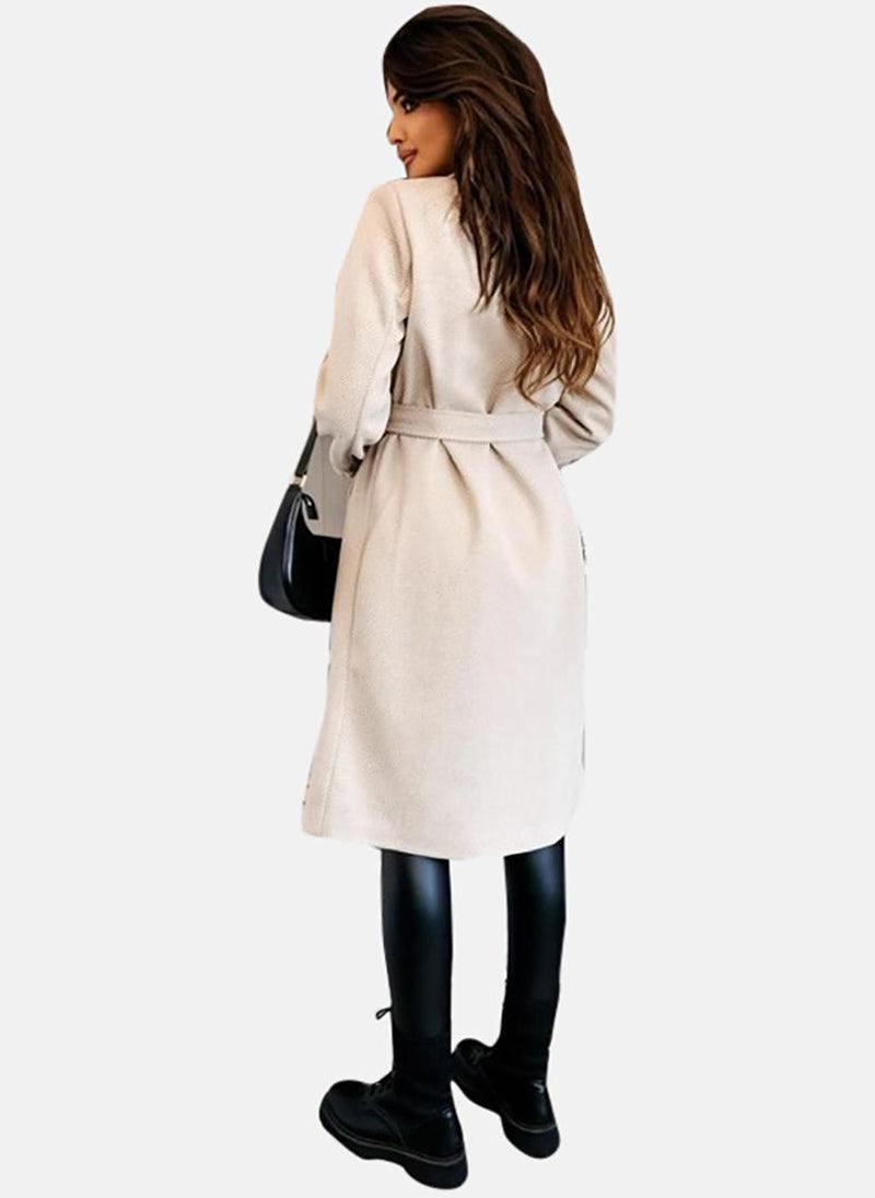 يونيكي Beige Solid Relaxed Fit Open front Coats - Image 3