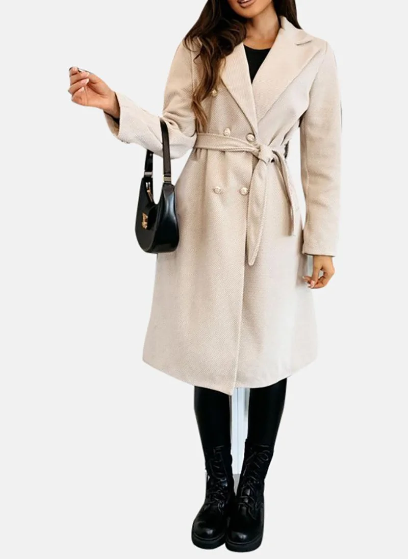 يونيكي Beige Solid Relaxed Fit Open front Coats