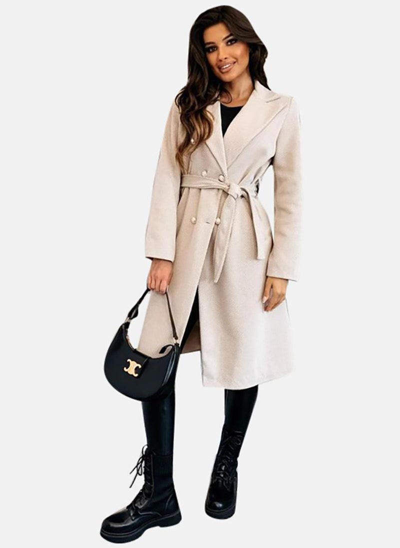 يونيكي Beige Solid Relaxed Fit Open front Coats - Image 4
