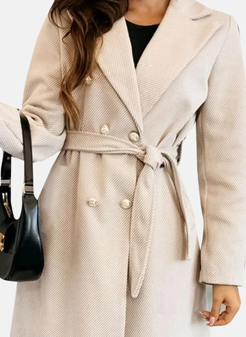يونيكي Beige Solid Relaxed Fit Open front Coats