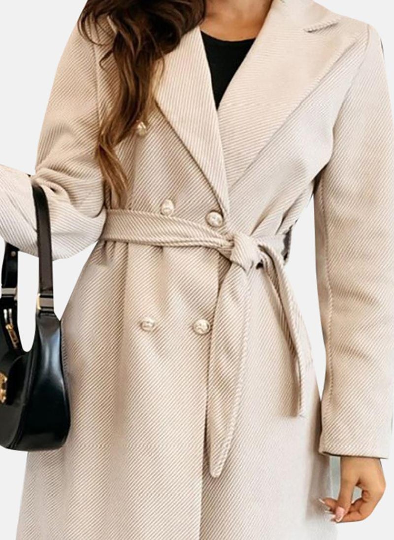 يونيكي Beige Solid Relaxed Fit Open front Coats - Image 2