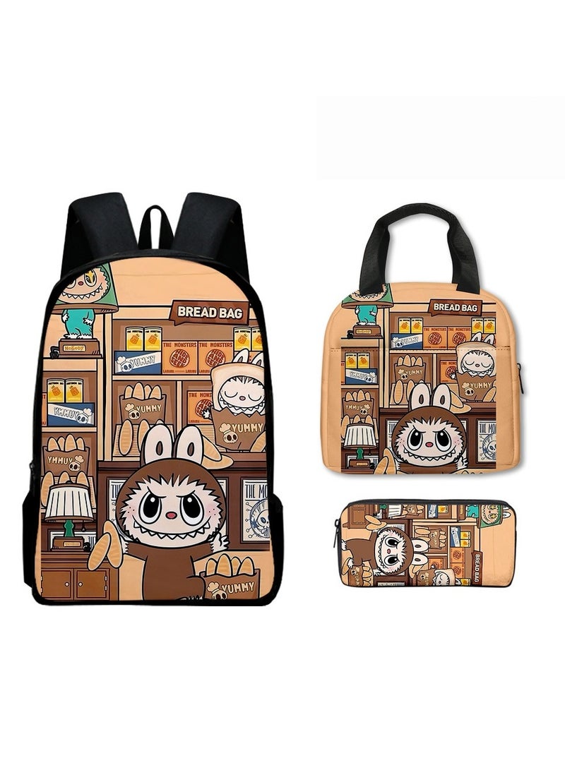 Labubu Primary School Backpack Cartoon Backpack 40*30*13CM+Lunch Bag 21*20*11.5CM+Pen Bag 22*11*5CM Three-piece Set - Image 1