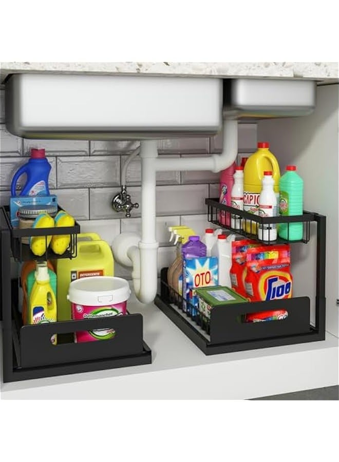 DURKU Pull Out Cabinet Organizer for Kitchen and Bathroom Storage - Black, Set of 2 - Image 1