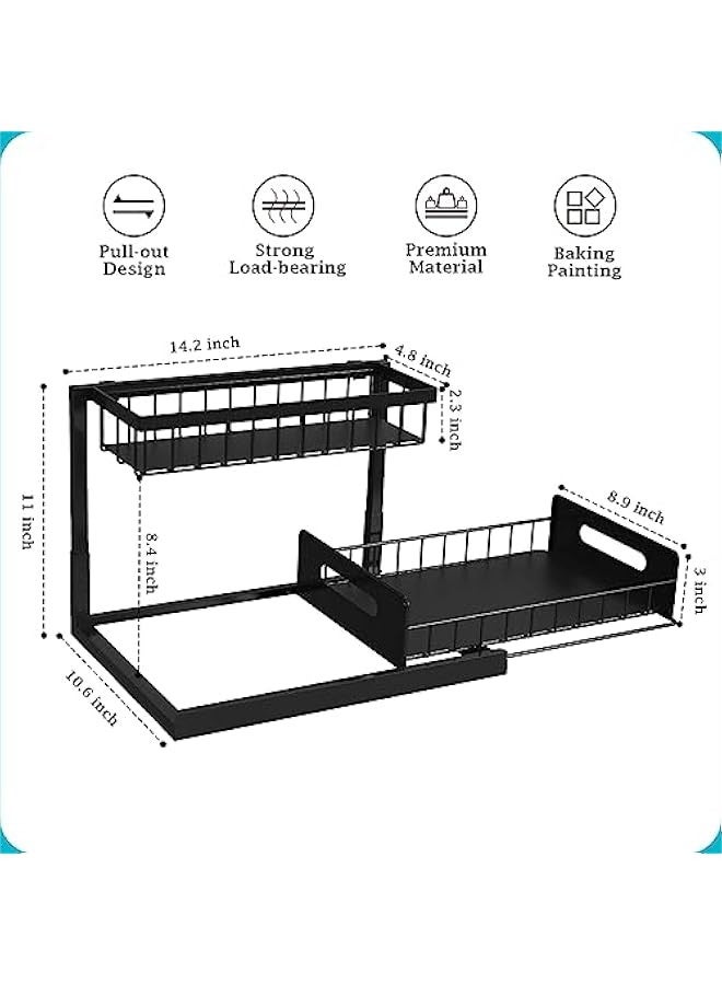 DURKU Pull Out Cabinet Organizer for Kitchen and Bathroom Storage - Black, Set of 2 - Image 2