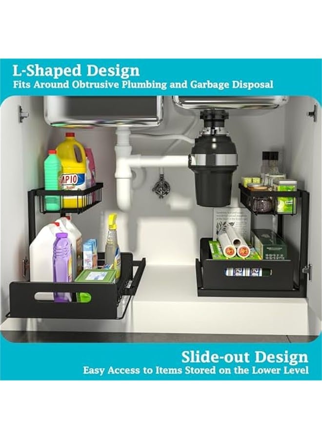 DURKU Pull Out Cabinet Organizer for Kitchen and Bathroom Storage - Black, Set of 2 - Image 3