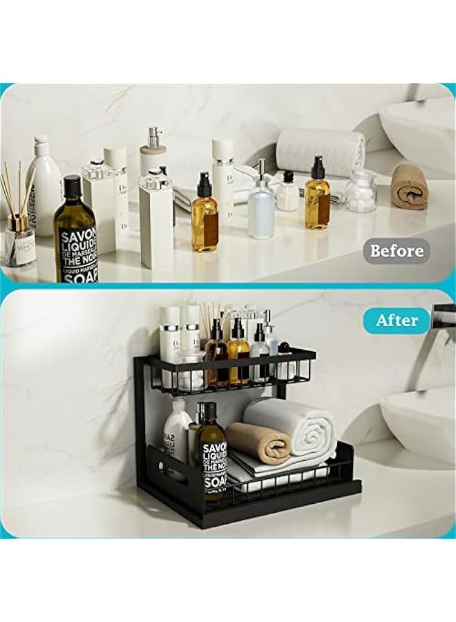 DURKU Pull Out Cabinet Organizer for Kitchen and Bathroom Storage - Black, Set of 2 - Image 4