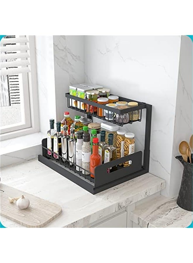 DURKU Pull Out Cabinet Organizer for Kitchen and Bathroom Storage - Black, Set of 2 - Image 5