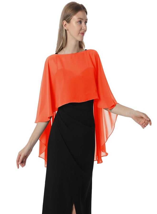 Hotshawl Capelets for women Chiffon Cape Shawls and Wraps for Evening Dress Wedding Capes Cover Up, Orange, One size - Image 3