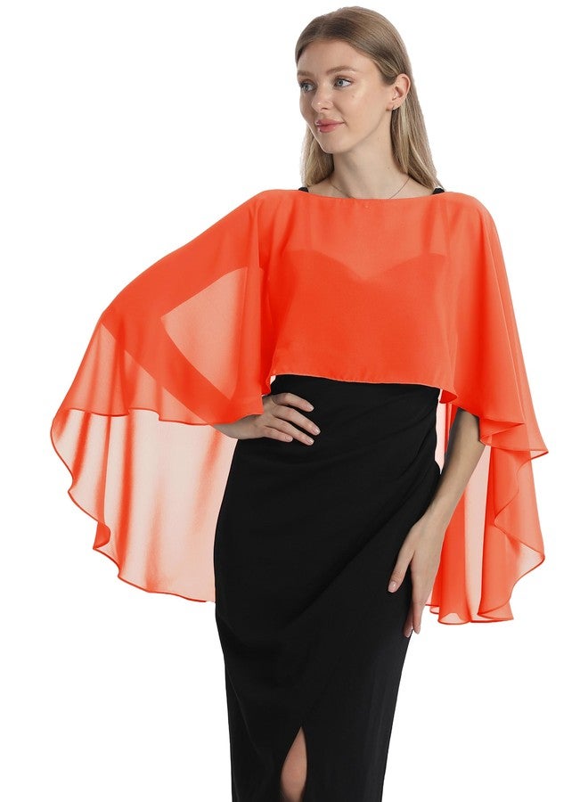 Hotshawl Capelets for women Chiffon Cape Shawls and Wraps for Evening Dress Wedding Capes Cover Up, Orange, One size - Image 2