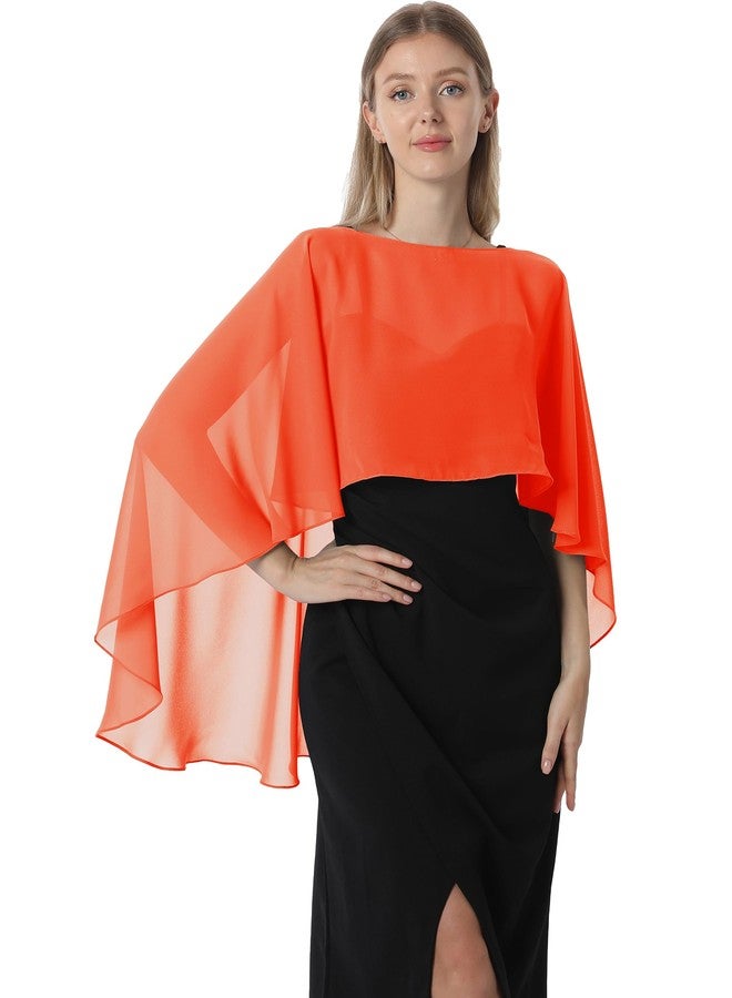 Hotshawl Capelets for women Chiffon Cape Shawls and Wraps for Evening Dress Wedding Capes Cover Up, Orange, One size - Image 1