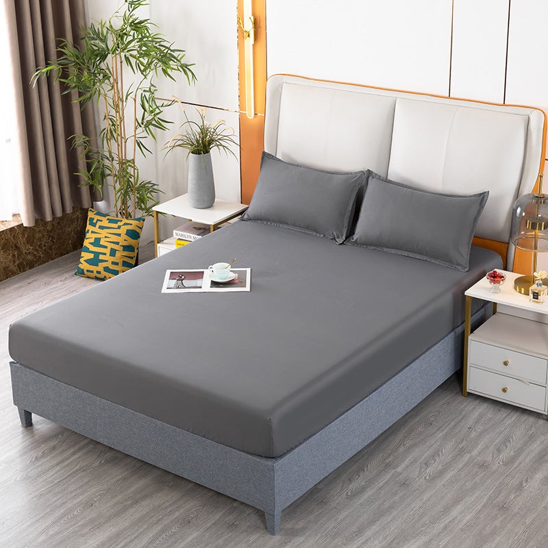 Solid Color Bedspread Elastic Fitted Bed Skirt Set Dark gray 