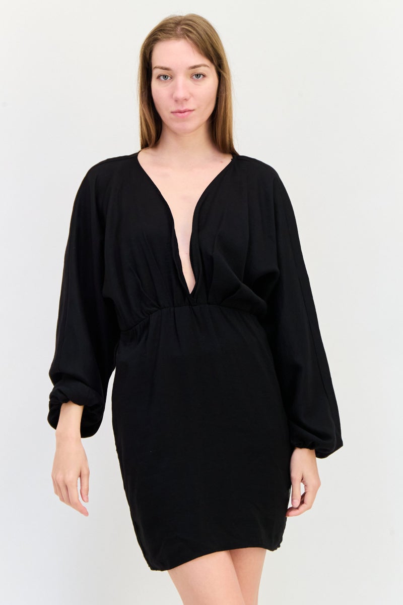 Reserved Women Plain Mini Dress, Black - Image 1