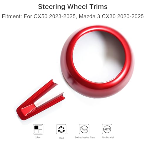 Birbenben Fit for Mazda CX50 Mazda 3 CX-30 Accessories Steering Wheel Covers, Red Style Steering Wheels Protective Trims for Mazda CX-50 CX 50 2023 2024 2025 Mazda 3 CX30 CX 30 2020-2025 - Image 2
