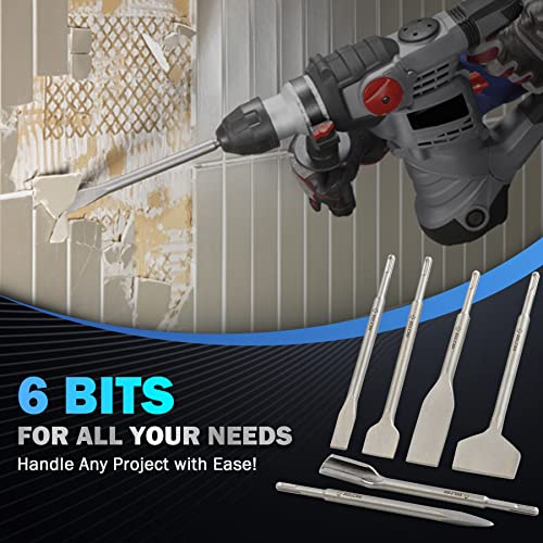 ZELCAN Chisel Set with SDS Plus Shanks, 6pc Masonry Concrete Drill Bit Set, Tile Grooving Scraping Flat Point Scaling Chisels 40Cr Steel Rotary Hammer Drill Tool Kit SDS Plus Bits for Home Improvement - Image 2